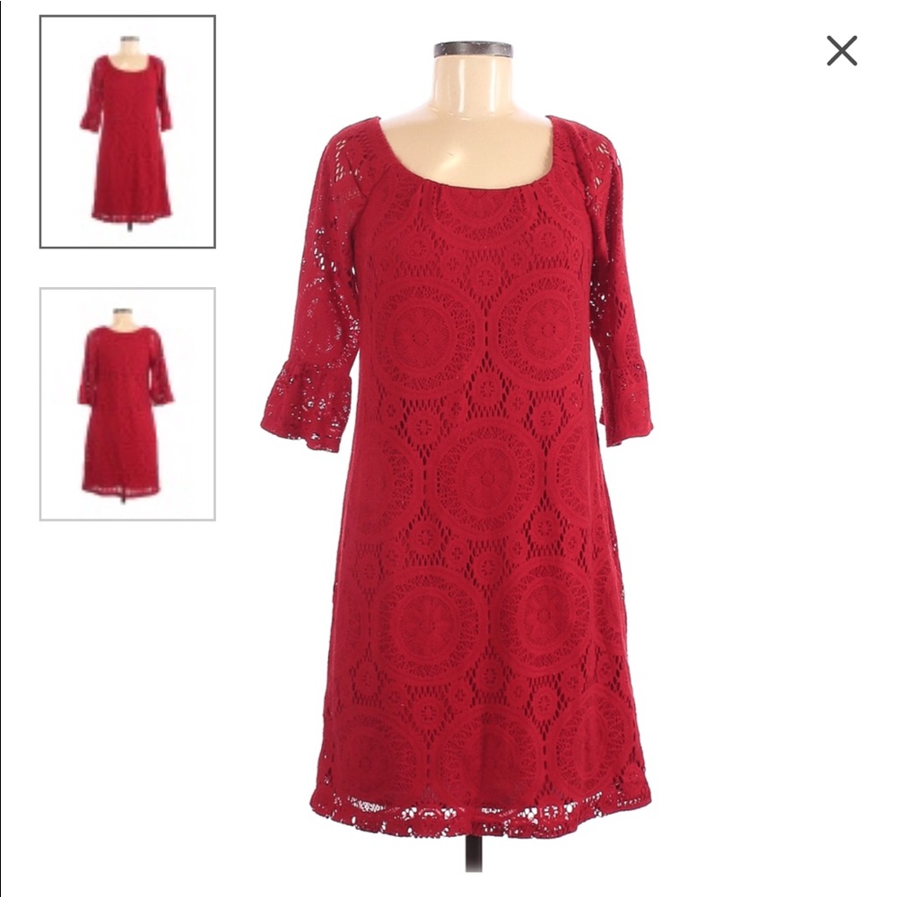 Rabbit Rabbit Rabbit Red Lace A Line 3/4 sleeve - Picture 1 of 4